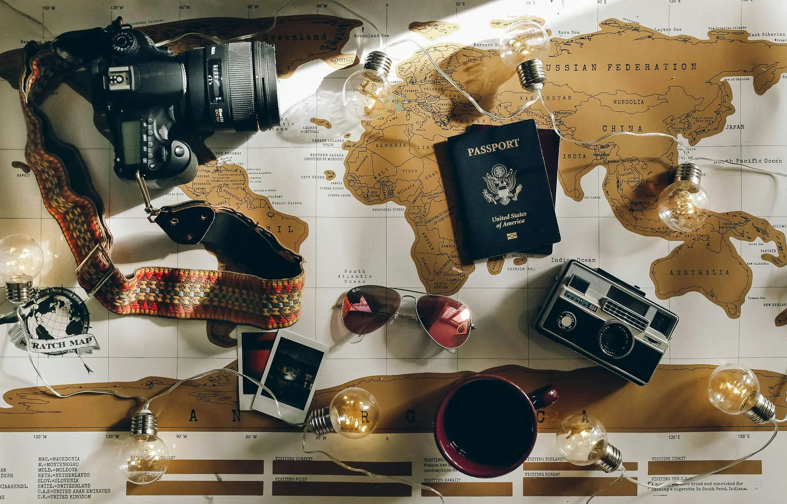 Passport on a world map